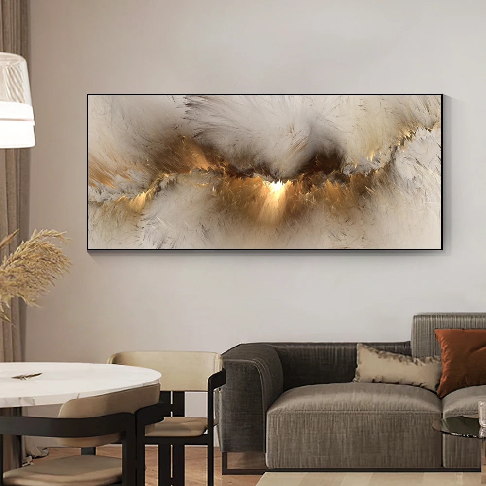 Grey Yellow Cloud Abstract Art Oil Painting Posters And Prints on Canvas