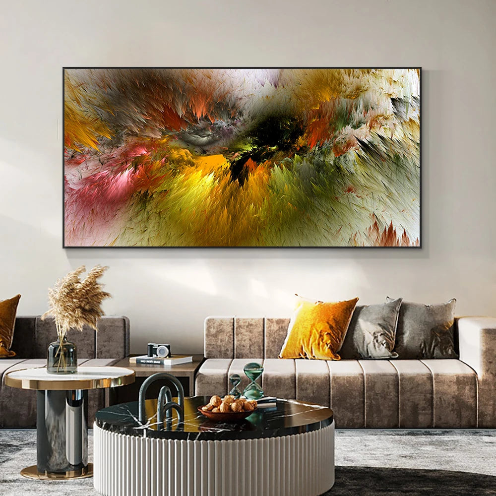 Grey Yellow Cloud Abstract Art Oil Painting Posters And Prints on Canvas