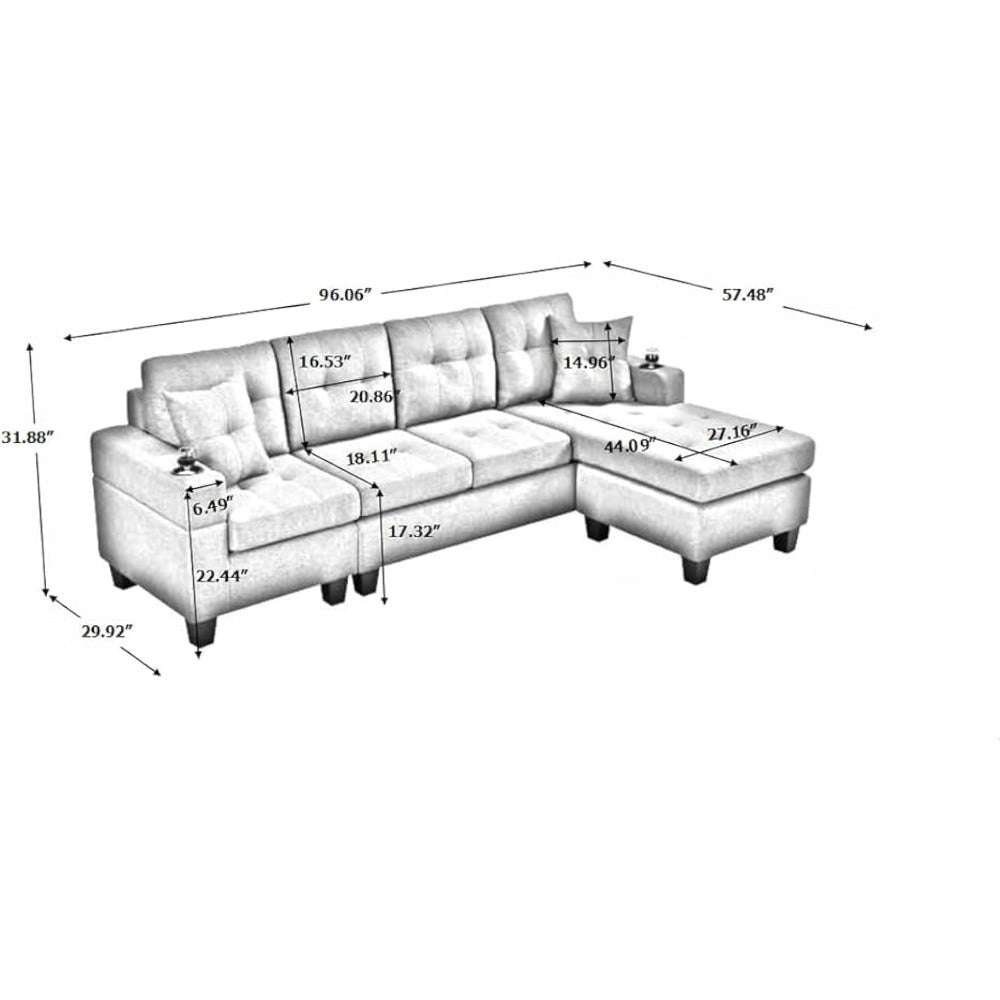 L-shaped Upholstered Modular Sofa with Reversible Chaise Lounge