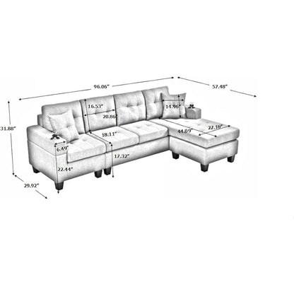 L-shaped Upholstered Modular Sofa with Reversible Chaise Lounge