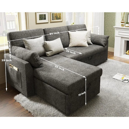 Sleeper Sofa, Sofa Bed- 2 in 1 Pull Out Couch Bed with Storage Chaise for Living Room