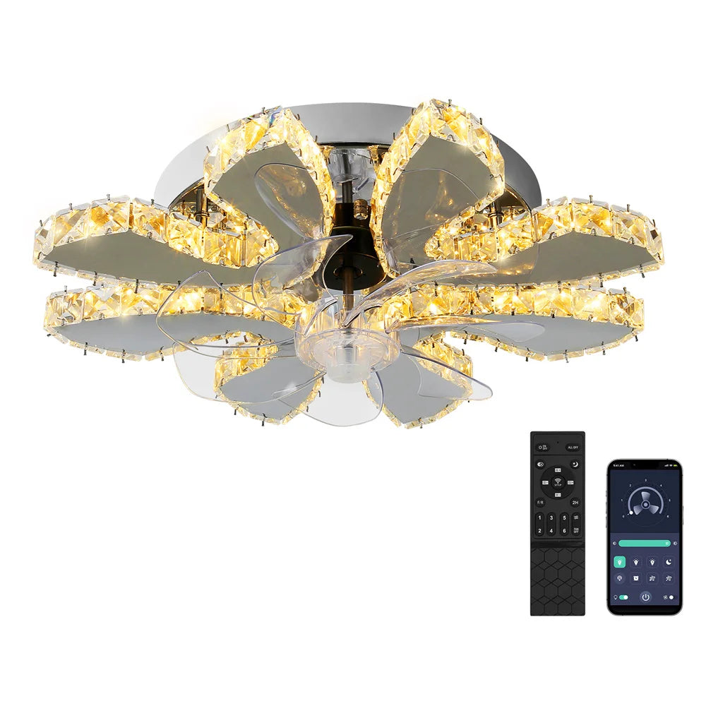 Luxury Crystal Ceiling Fan Lamp LED APP Remote Control