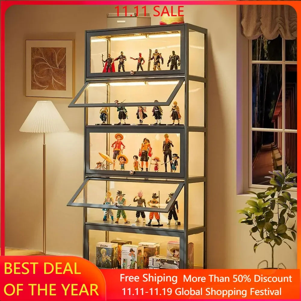 Display Cabinet, 5-Tier Tall Bookcase with Adjustable Shelves