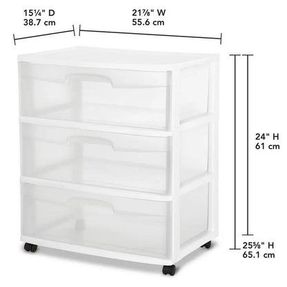 3-Drawer Wide Cart Storage Organizer Rolling Cart