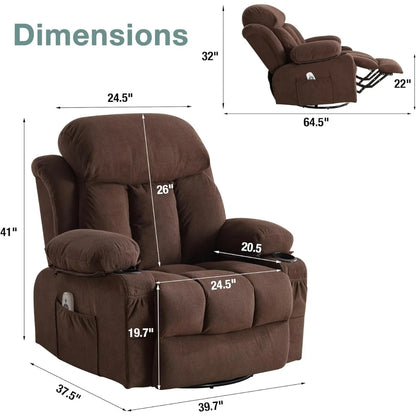 Swivel and Rocking Massaging Recliner with Heat and Vibration