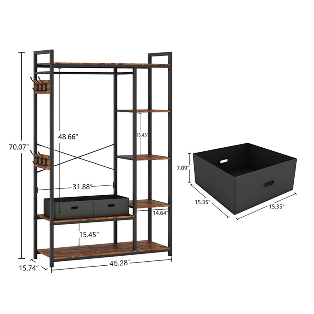 Free-Standing Closet System with Open Shelves and Hanging Rod 43.7’’W x 15.75’’D x 70.08’’H