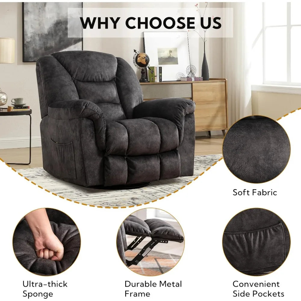 Swivel Rocker Recliner Chair Oversized Manual 360 Degree Swivel