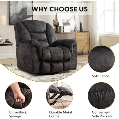 Swivel Rocker Recliner Chair Oversized Manual 360 Degree Swivel