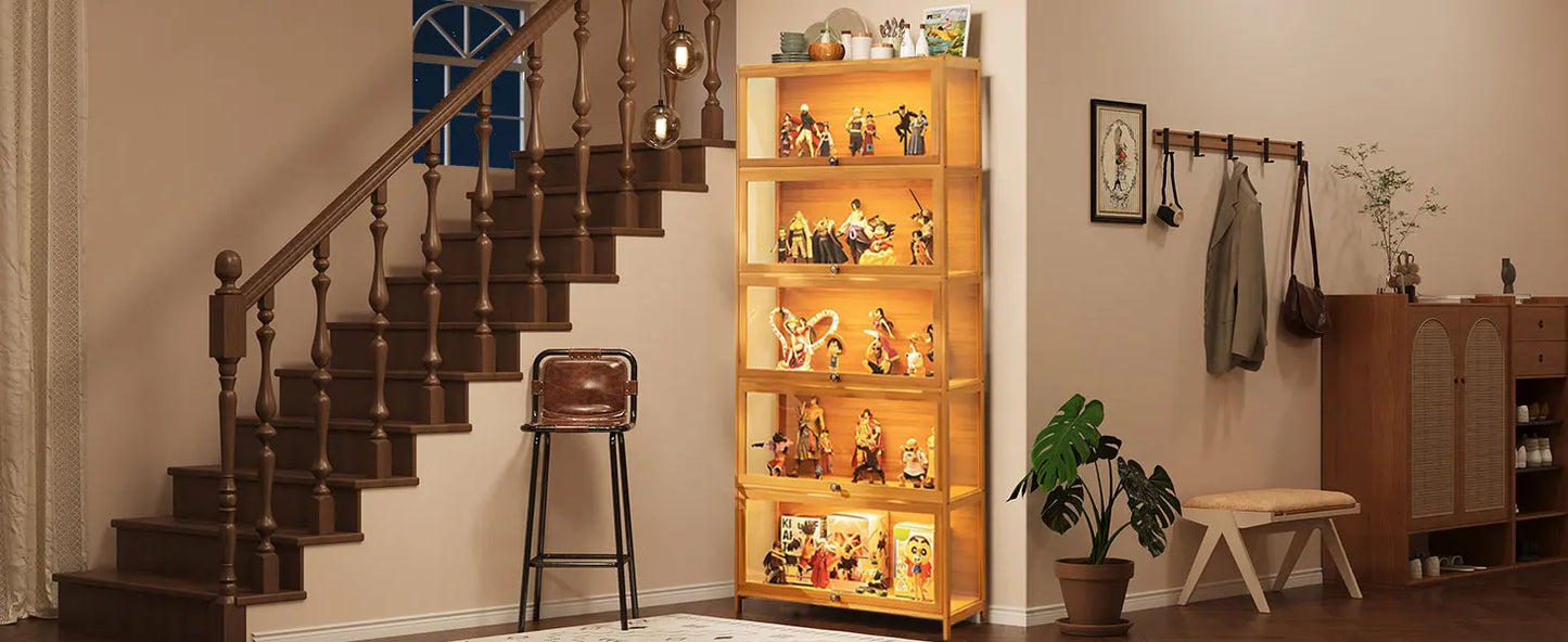 Display Cabinet, 5-Tier Tall Bookcase with Adjustable Shelves