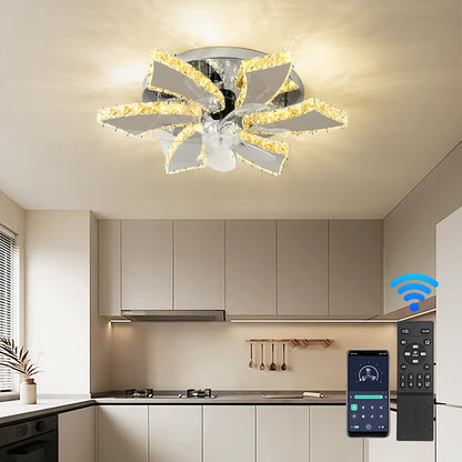 Luxury Crystal Ceiling Fan Lamp LED APP Remote Control