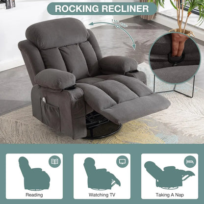 Swivel and Rocking Massaging Recliner with Heat and Vibration