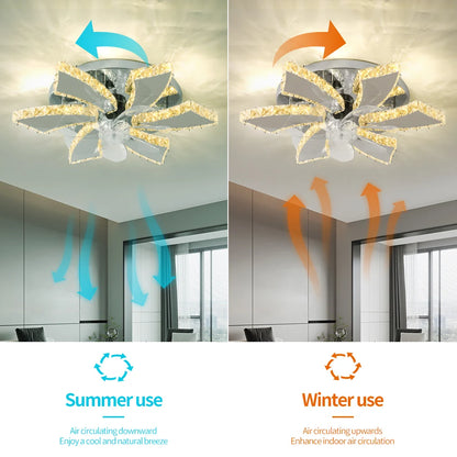 Luxury Crystal Ceiling Fan Lamp LED APP Remote Control