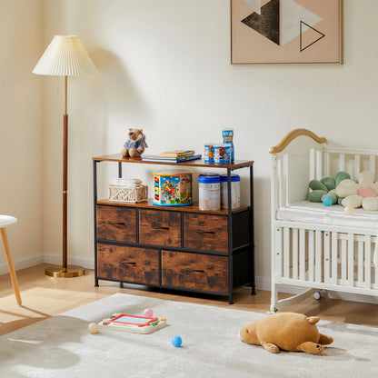 TV Stand Dresser For Bedroom With 5 Fabric Drawers