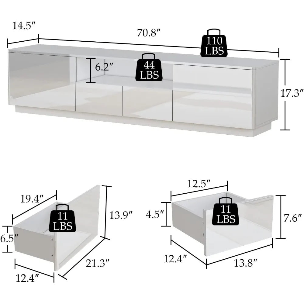 Console TV Cabinet with Glossy Surface & 4 Drawers