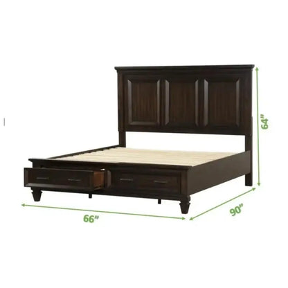 Queen 5 Piece Storage Bed in Dark Walnut made with Engineered Wood