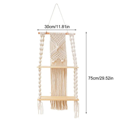 2 Tier Macrame Wall Hanging Floating Shelf Natural Cotton Rope Boho Home Decor Wooden Wall Shelf Candle Holder Hangings Shelf