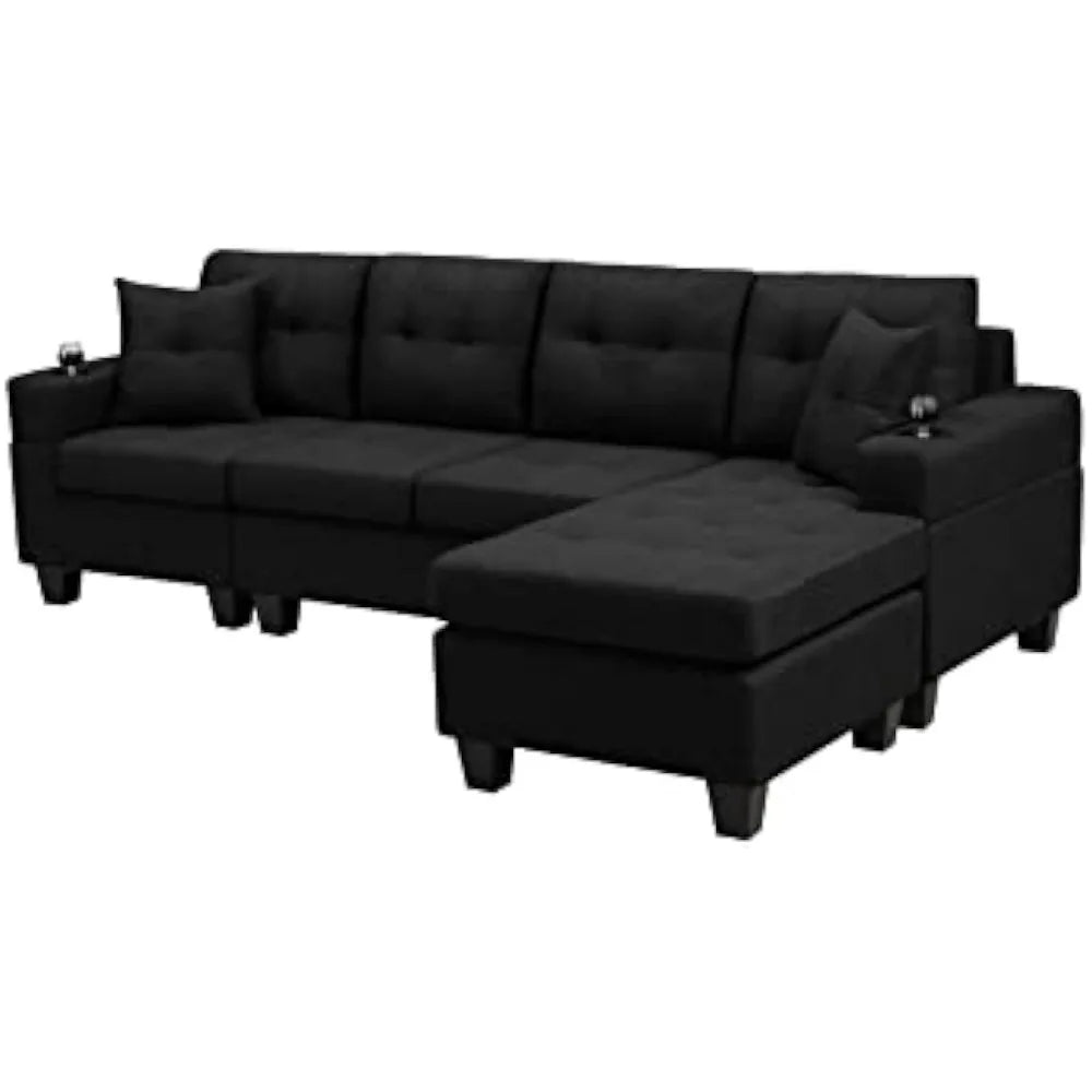 L-shaped Upholstered Modular Sofa with Reversible Chaise Lounge