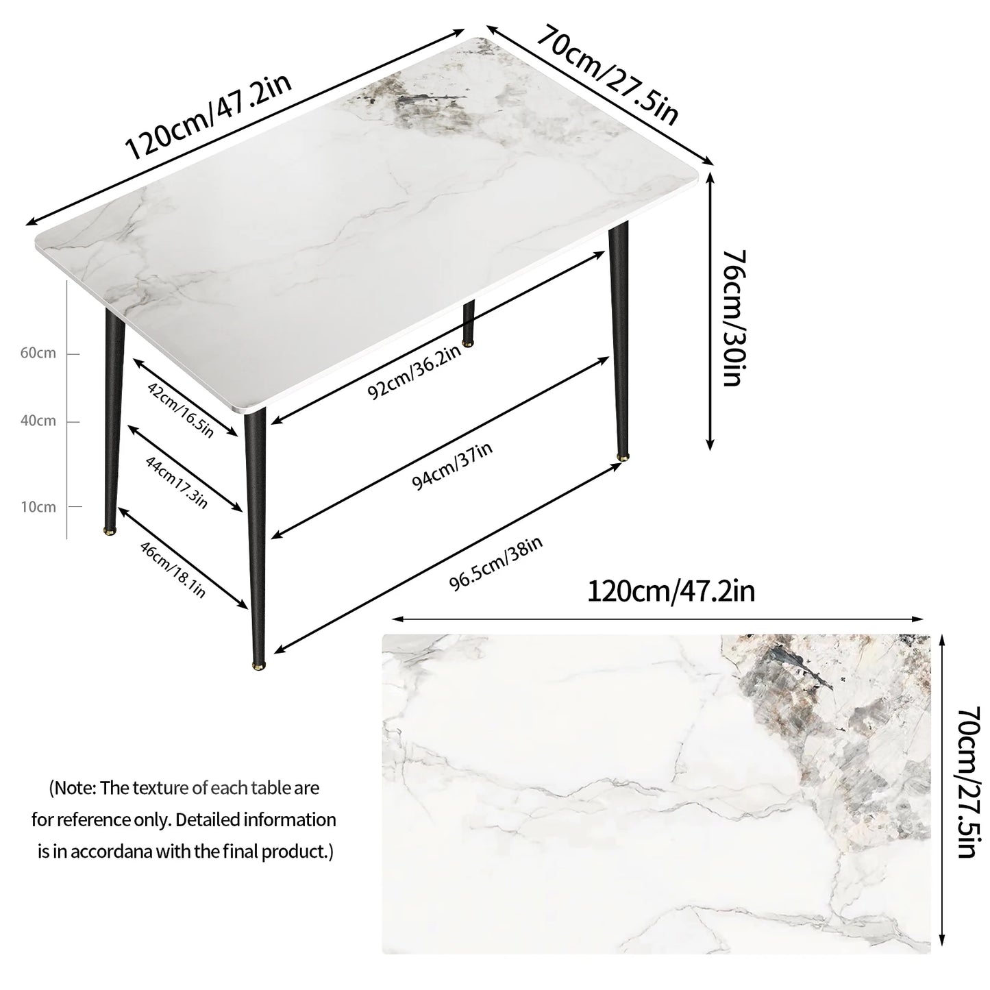 High Gloss 4-6 Seater Rectangular Marble Dining Table