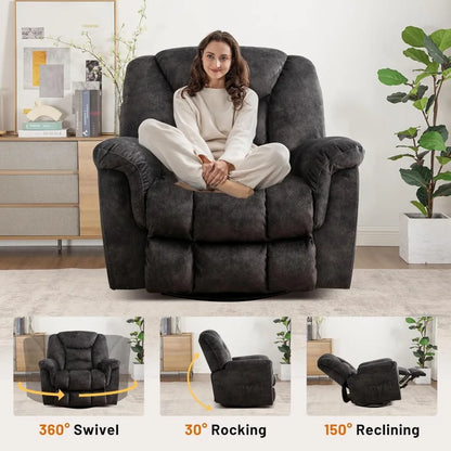 Swivel Rocker Recliner Chair Oversized Manual 360 Degree Swivel