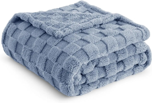 Bedsure Ashley Blue Fleece Blanket for Couch