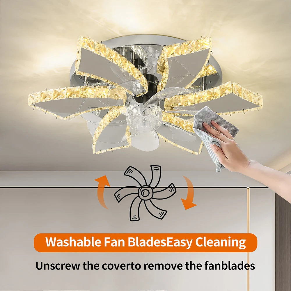 Luxury Crystal Ceiling Fan Lamp LED APP Remote Control