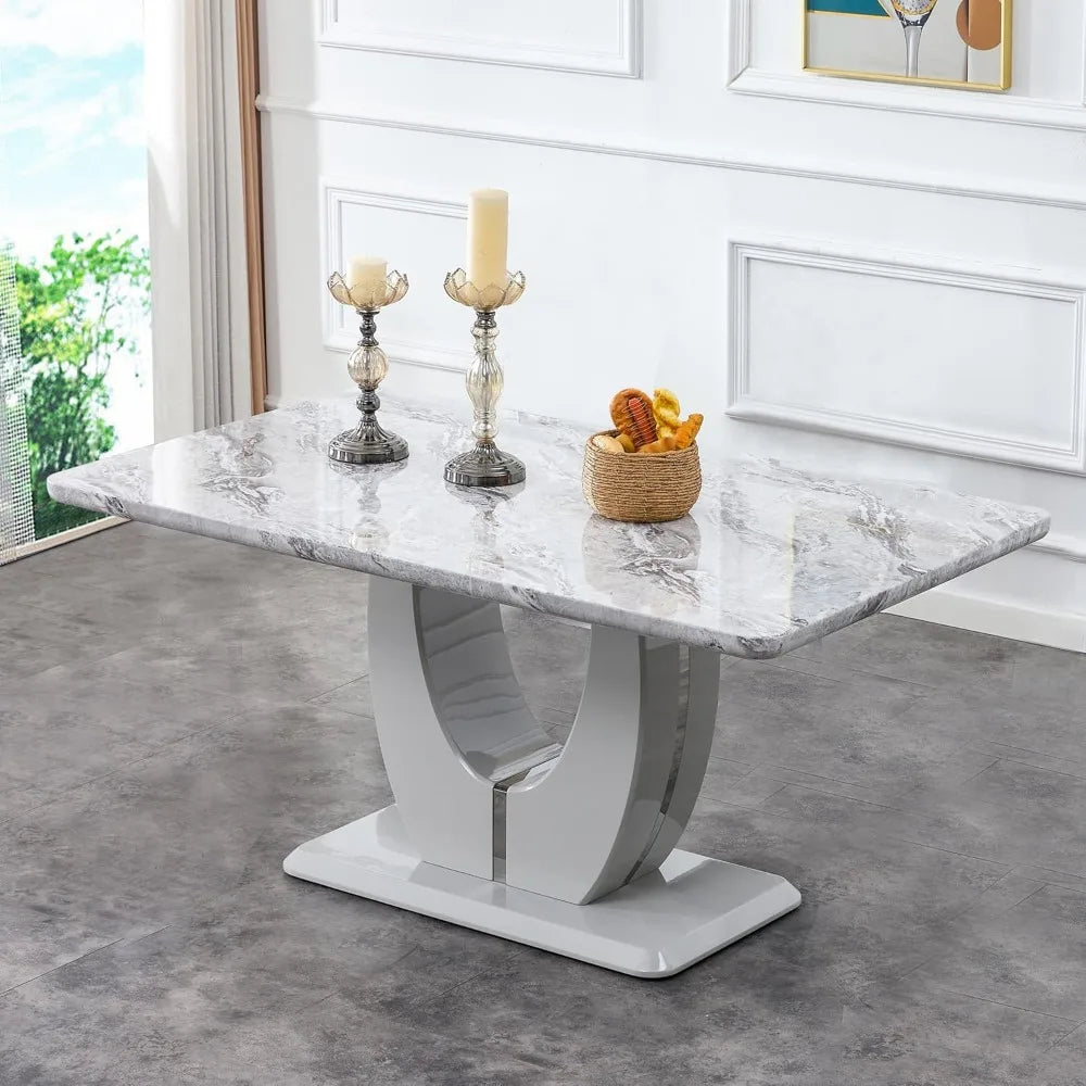 63" Faux Marble Dining Room Table Set for 6-8