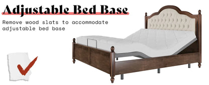 Queen Solid Wood Bed Frame with 52.5" Upholstered Tufted Headboard