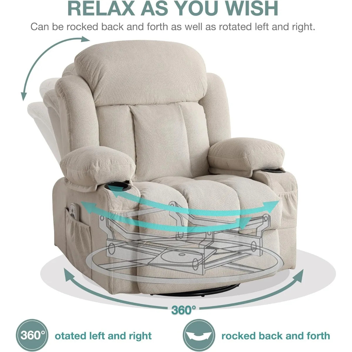 Swivel and Rocking Massaging Recliner with Heat and Vibration