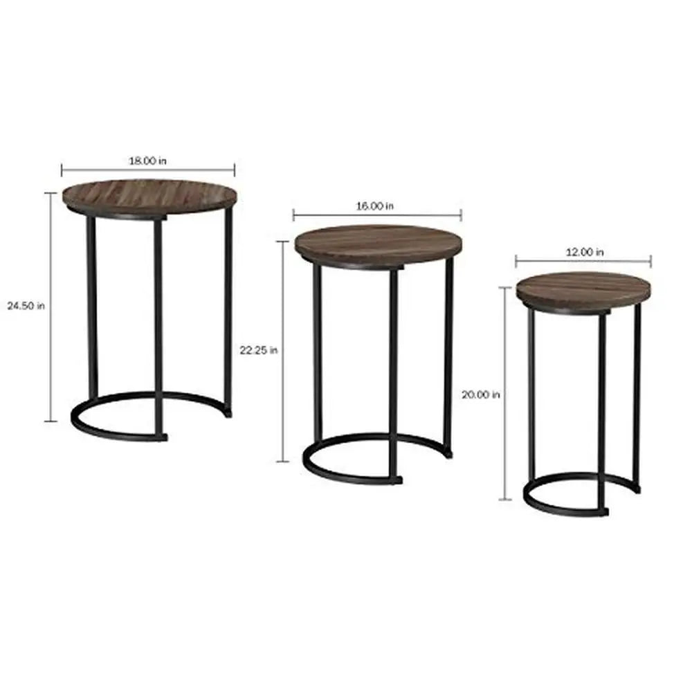 Modern Style 3-Piece Nesting Round Living Room End Tables