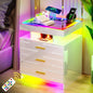 High-Gloss Modern Night Stand with 24 LED Color Lights and 3 Drawers