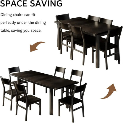 7 Pieces Dining Table with 6 Chairs, 63" Extendable