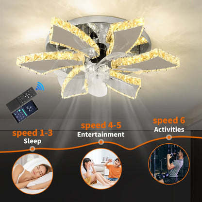 Luxury Crystal Ceiling Fan Lamp LED APP Remote Control