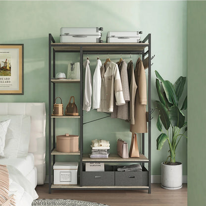 Free-Standing Closet System with Open Shelves and Hanging Rod 43.7’’W x 15.75’’D x 70.08’’H