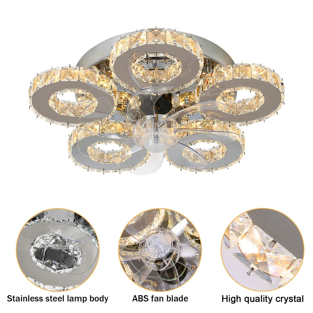 Luxury Crystal Ceiling Fan Lamp LED APP Remote Control