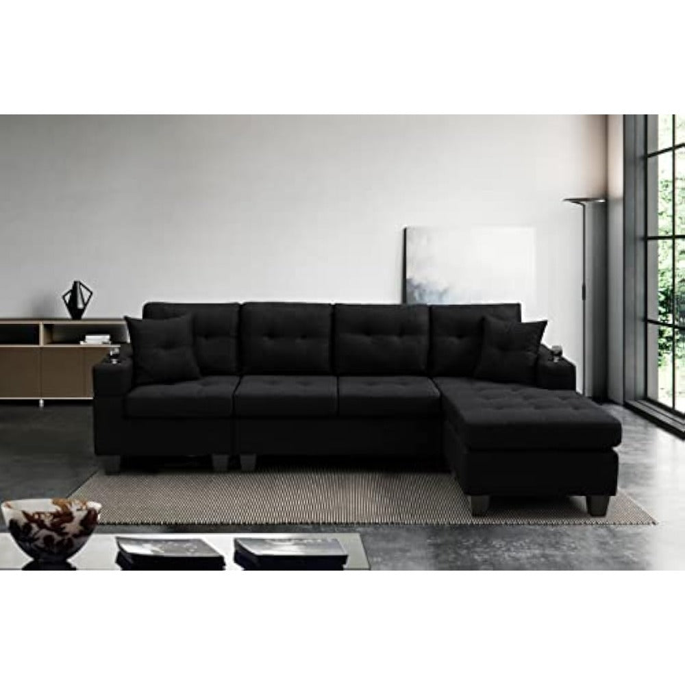 L-shaped Upholstered Modular Sofa with Reversible Chaise Lounge