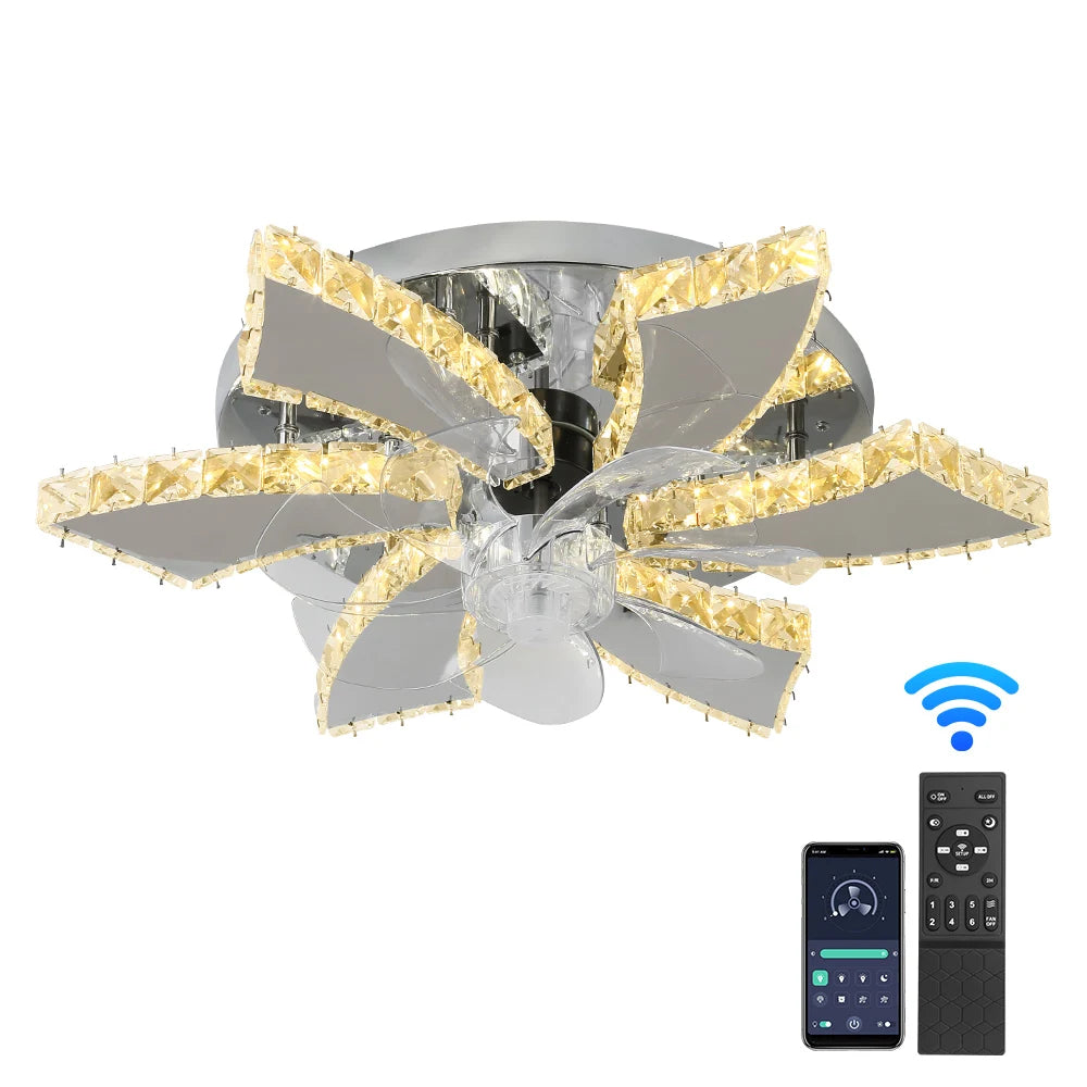 Luxury Crystal Ceiling Fan Lamp LED APP Remote Control