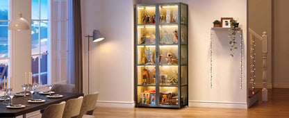 Display Cabinet, 5-Tier Tall Bookcase with Adjustable Shelves