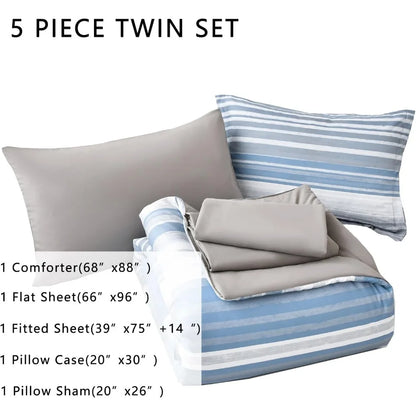 5 Piece Bed in A Bag Stripe Comforter Set