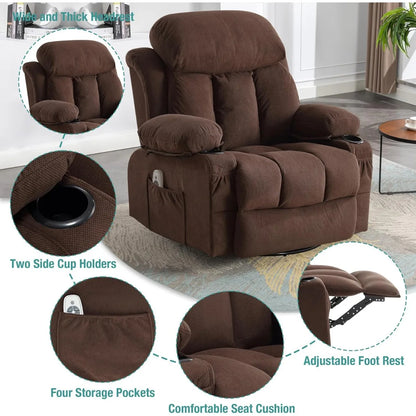 Swivel and Rocking Massaging Recliner with Heat and Vibration