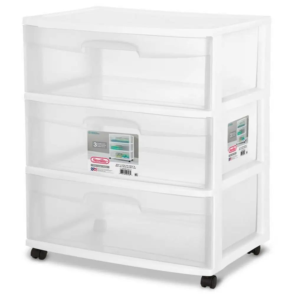 3-Drawer Wide Cart Storage Organizer Rolling Cart