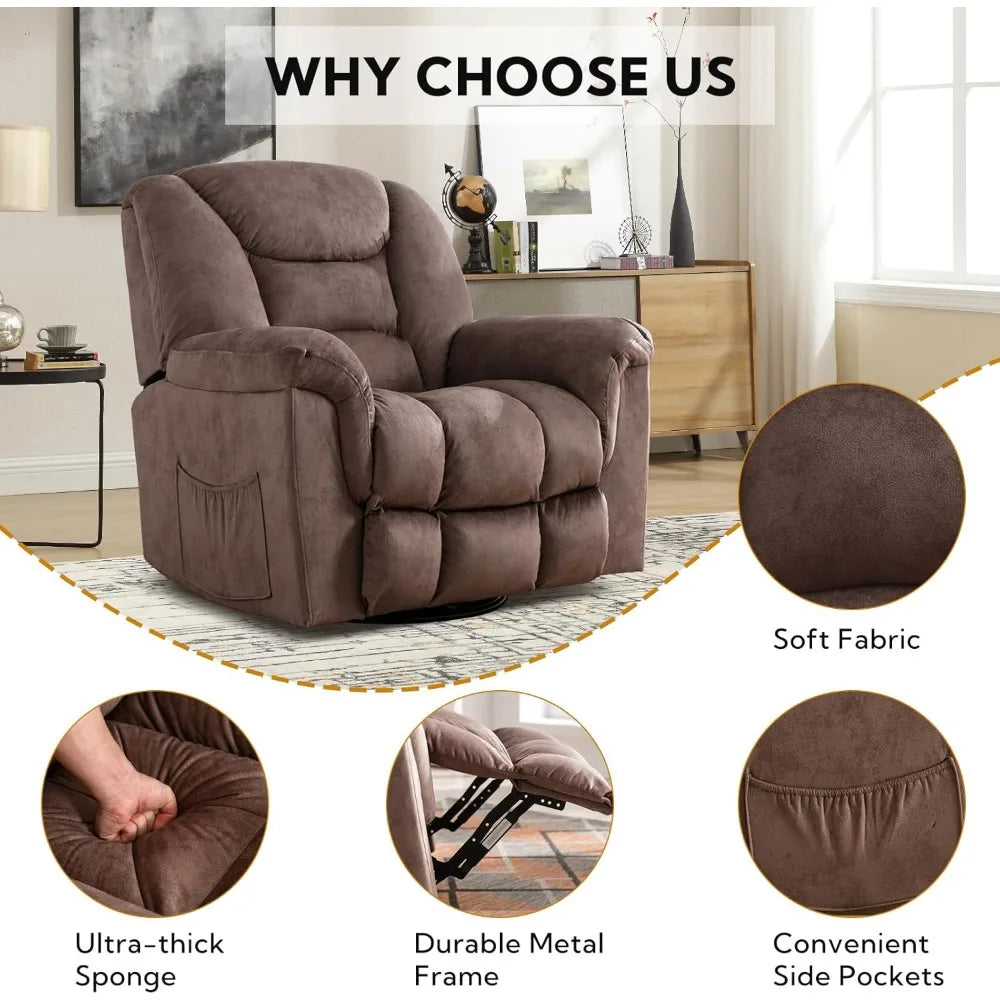 Swivel Rocker Recliner Chair Oversized Manual 360 Degree Swivel