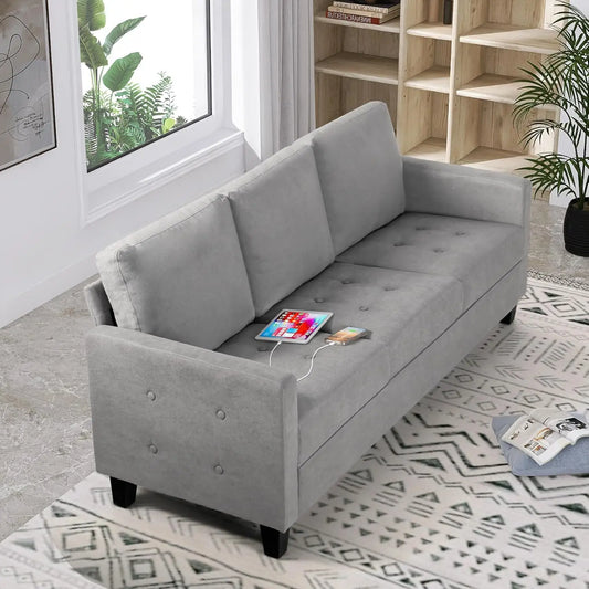 Comfy Sofa with USB Ports, Mid-Century Modern Couch