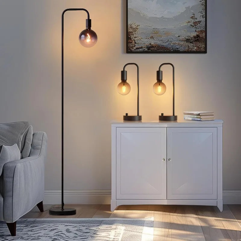 Minimalist Industrial Standing Lamp with Modern LED Bulb