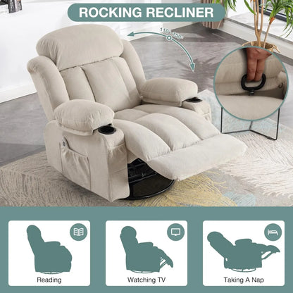 Swivel and Rocking Massaging Recliner with Heat and Vibration