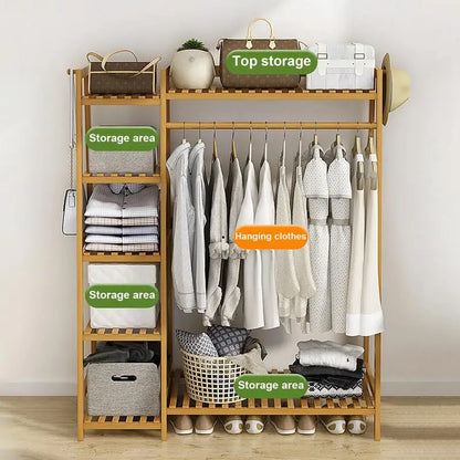 Wooden Clothing Garment Rack with Shelves Clothes