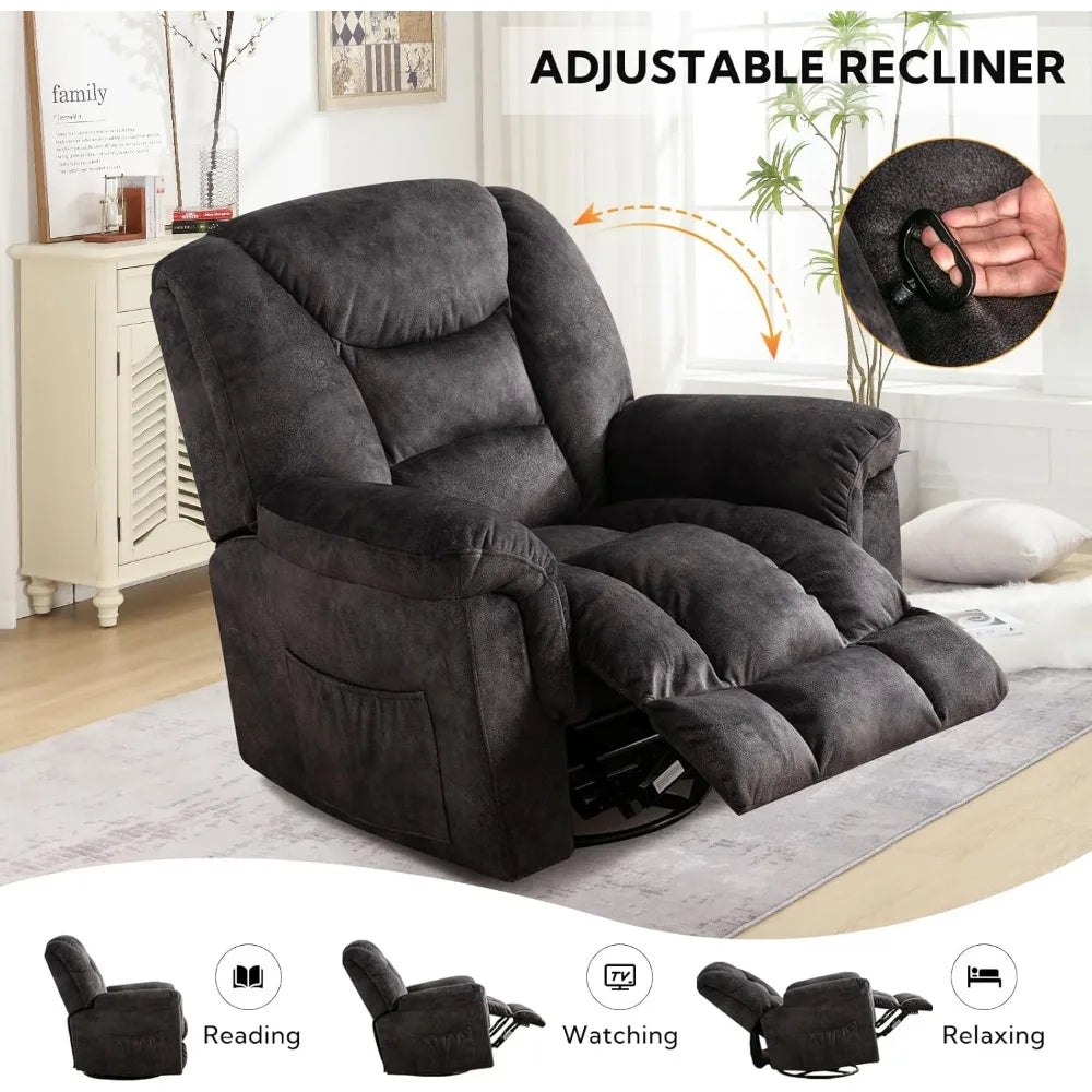 Swivel Rocker Recliner Chair Oversized Manual 360 Degree Swivel