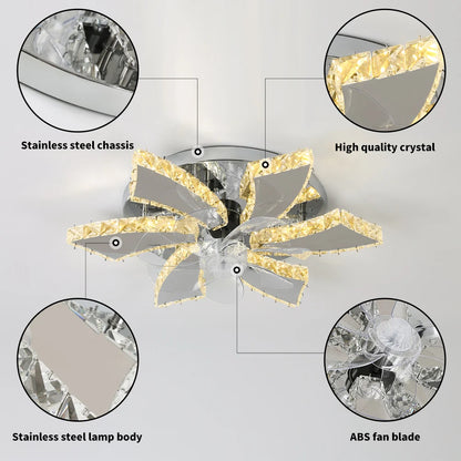 Luxury Crystal Ceiling Fan Lamp LED APP Remote Control