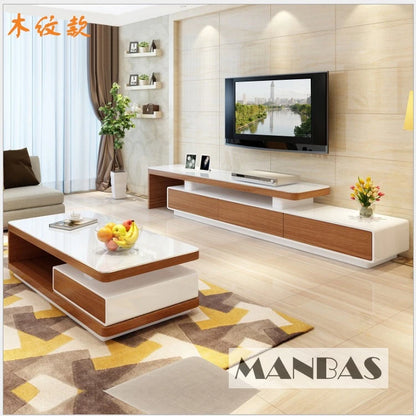 Modern  Shiny White / Black TV Stand & Smart Coffee Table