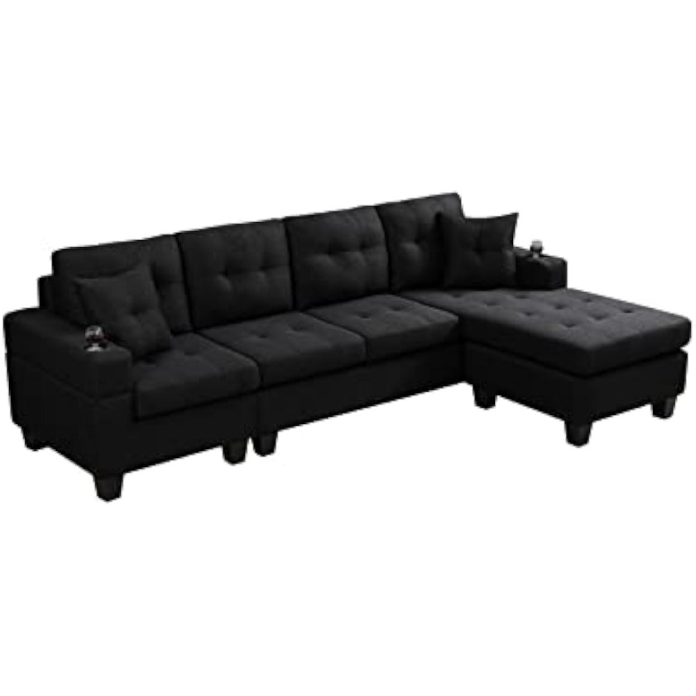 L-shaped Upholstered Modular Sofa with Reversible Chaise Lounge