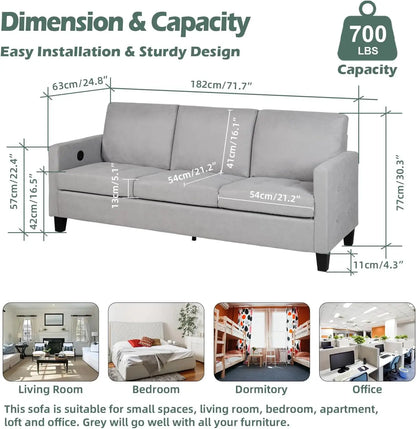 Comfy Sofa with USB Ports, Mid-Century Modern Couch